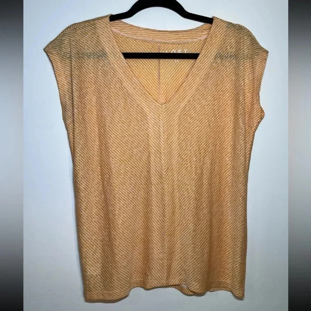 NWT Ann Taylor LOFT Top Womens Orange Stripe V-Neck Cap Sleeve Beach Casual XS